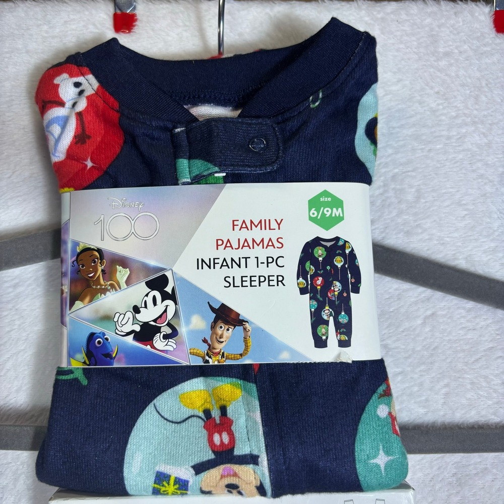 Disney 100 One Piece Sleeper Infant 6/9M Navy Blue New Holiday Character Print